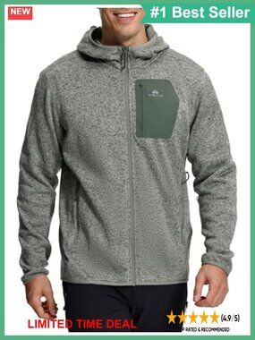 Men's Hooded Fleece Jacket Full Zip Hiking Mid Layer